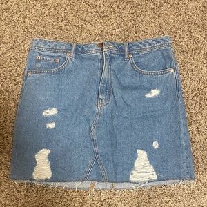H&M Blue Distressed Denim Skirt